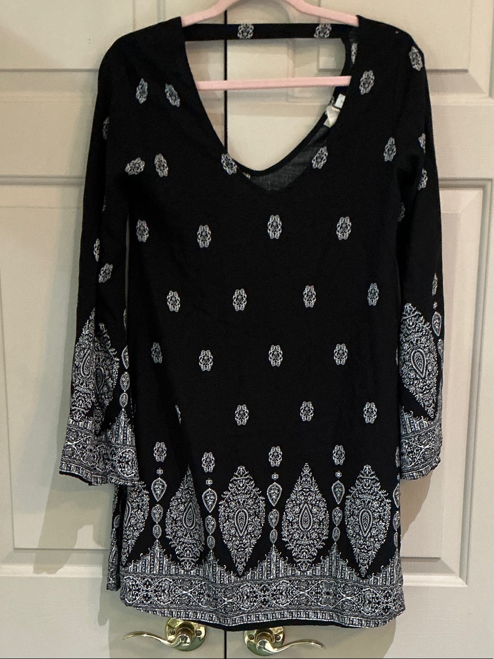 living doll Black Mini Dress with White Paisley Border